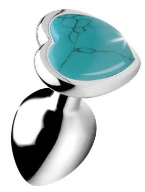 Booty Sparks Gemstones Turquoise Heart Anal Plug - Small