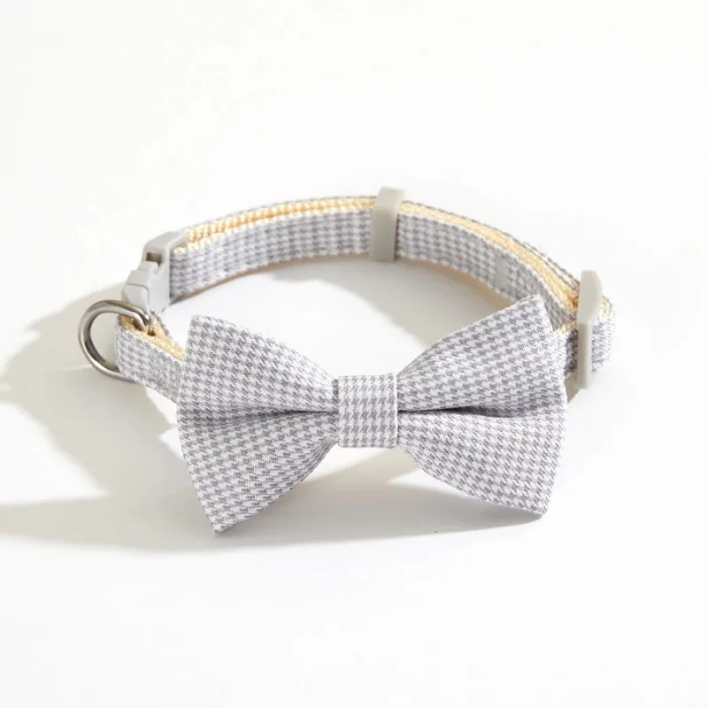 Checkered Pet Collar with Butterfly Knot