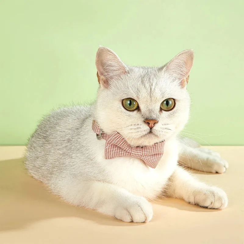 Checkered Pet Collar with Butterfly Knot