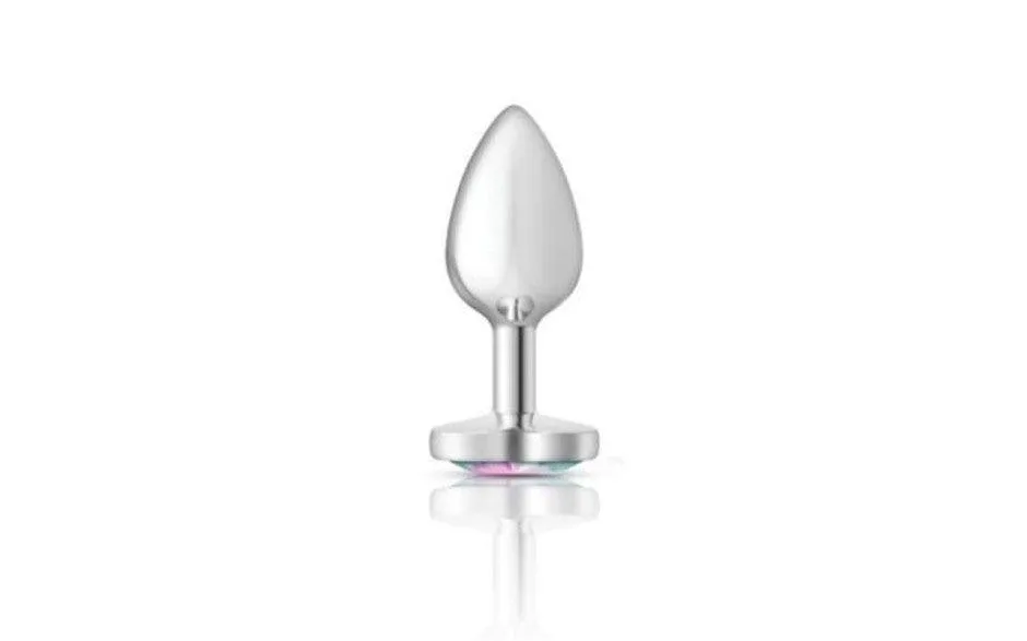 Cheeky Charms Silver Metal  Butt Plug w Heart Clear Jewel Small