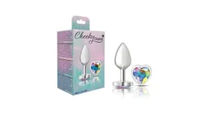 Cheeky Charms Silver Metal  Butt Plug w Heart Clear Jewel Small