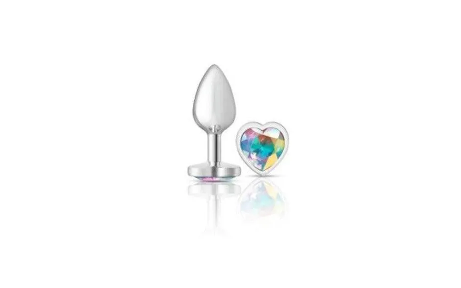 Cheeky Charms Silver Metal  Butt Plug w Heart Clear Jewel Small