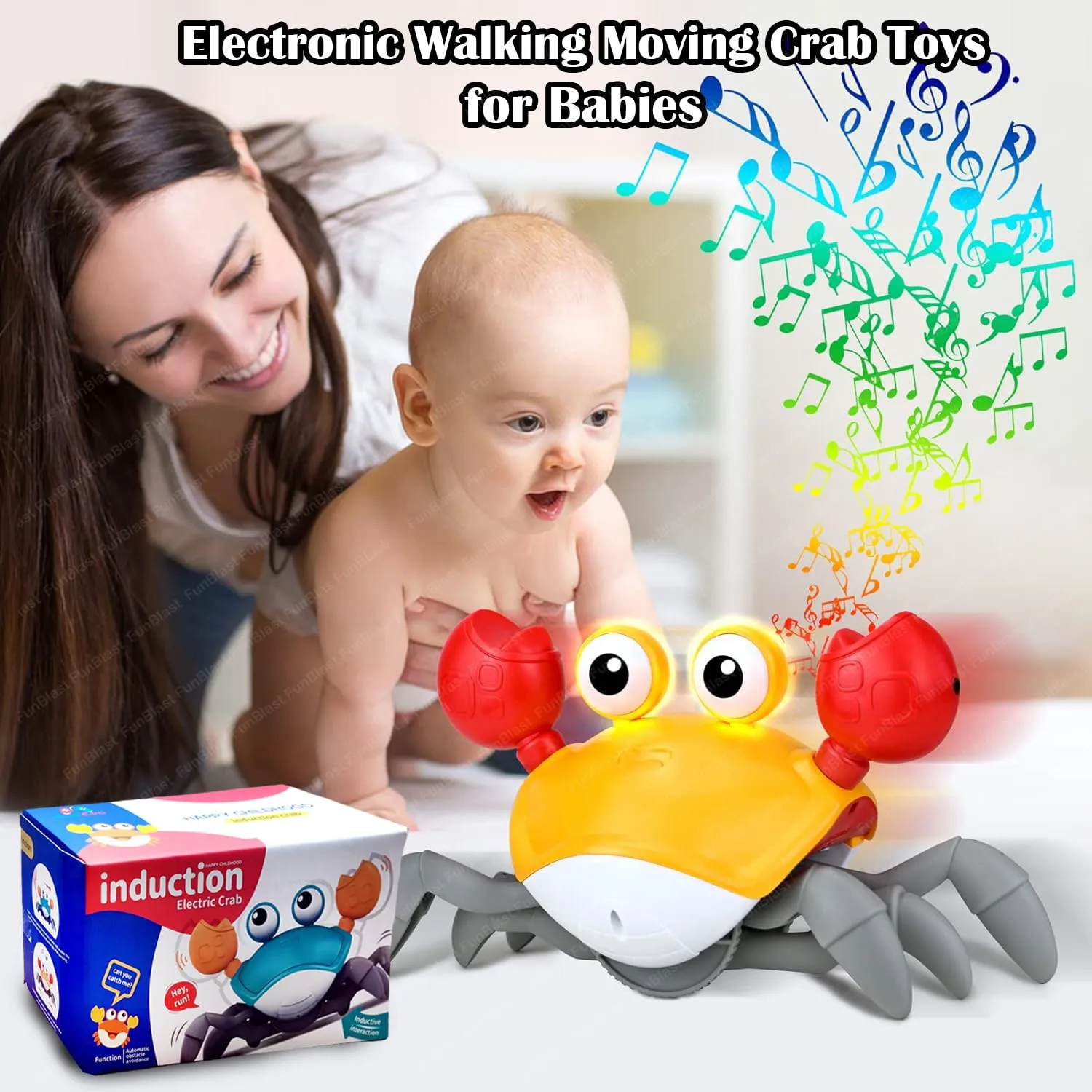 FunBlast Crawling Crab Toy for Kids - Dancing Crawling Baby Toys, Electronic Walking Moving Toys for Babies Infant Toddlers Fun Play Interactive Early Learning Educational Toys (Random Color)