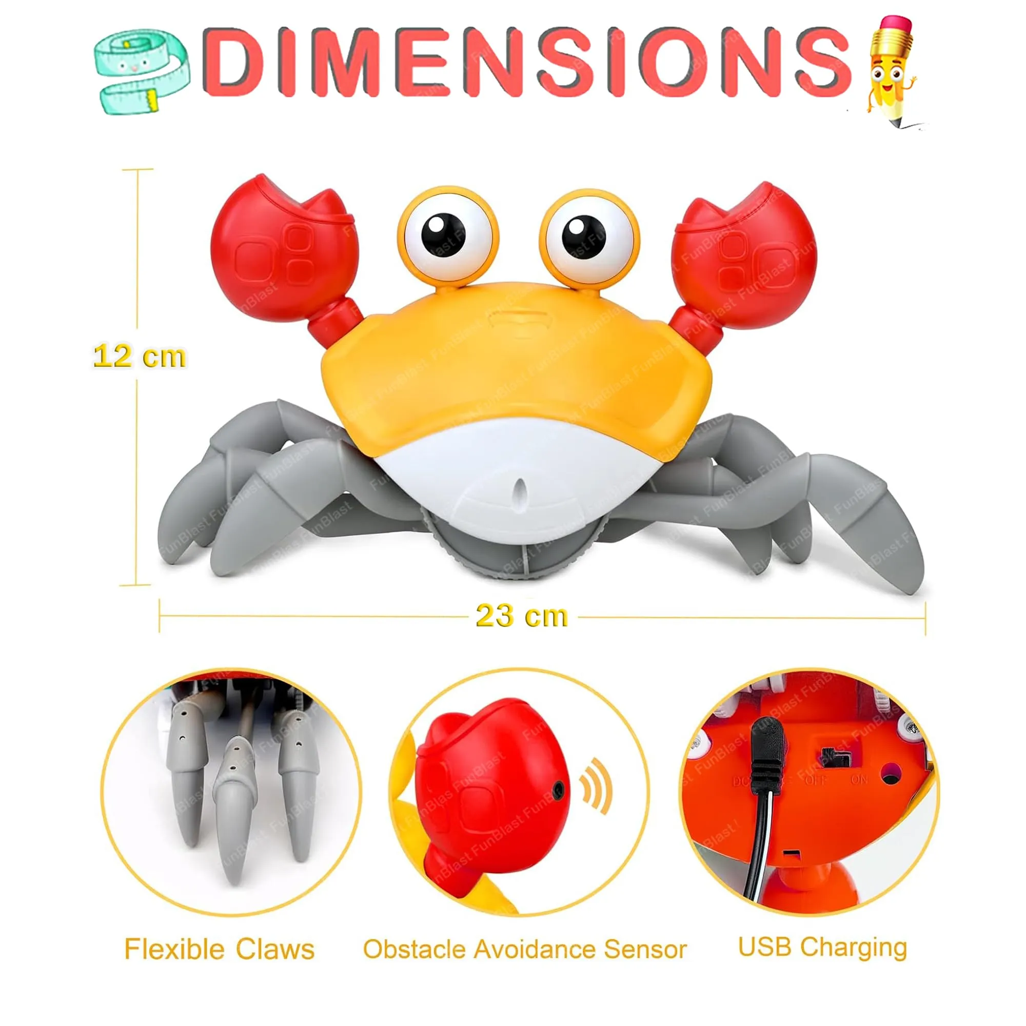 FunBlast Crawling Crab Toy for Kids - Dancing Crawling Baby Toys, Electronic Walking Moving Toys for Babies Infant Toddlers Fun Play Interactive Early Learning Educational Toys (Random Color)