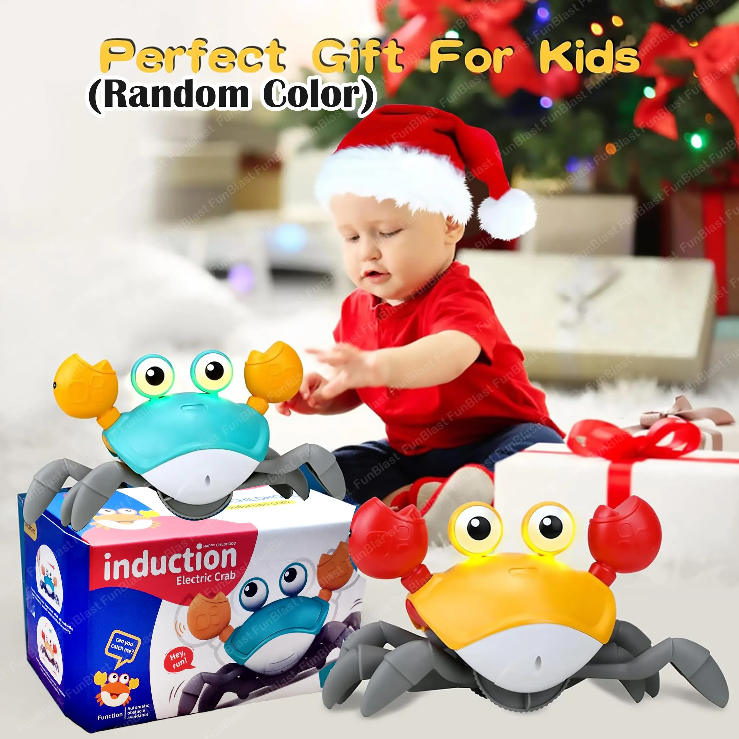 FunBlast Crawling Crab Toy for Kids - Dancing Crawling Baby Toys, Electronic Walking Moving Toys for Babies Infant Toddlers Fun Play Interactive Early Learning Educational Toys (Random Color)