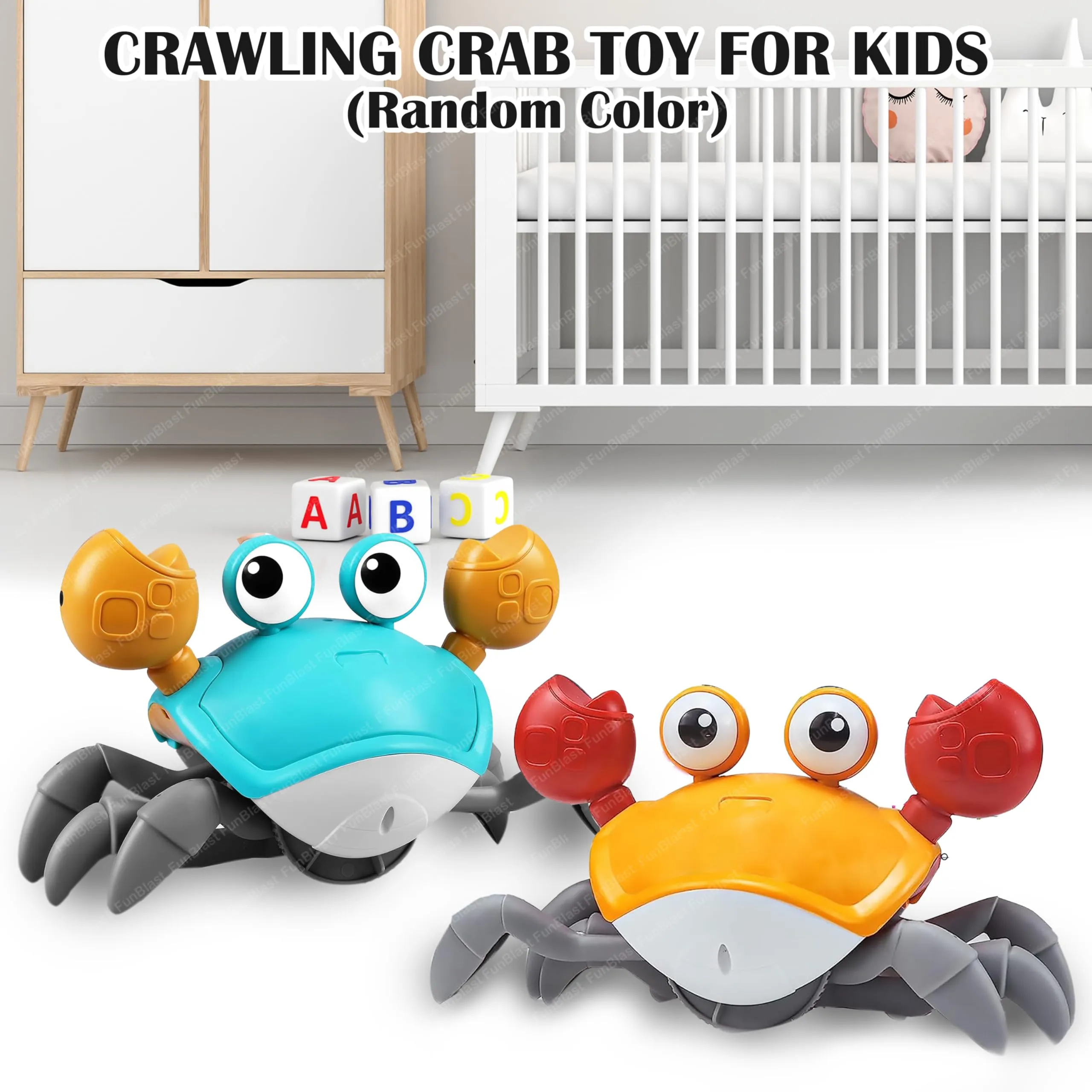 FunBlast Crawling Crab Toy for Kids - Dancing Crawling Baby Toys, Electronic Walking Moving Toys for Babies Infant Toddlers Fun Play Interactive Early Learning Educational Toys (Random Color)