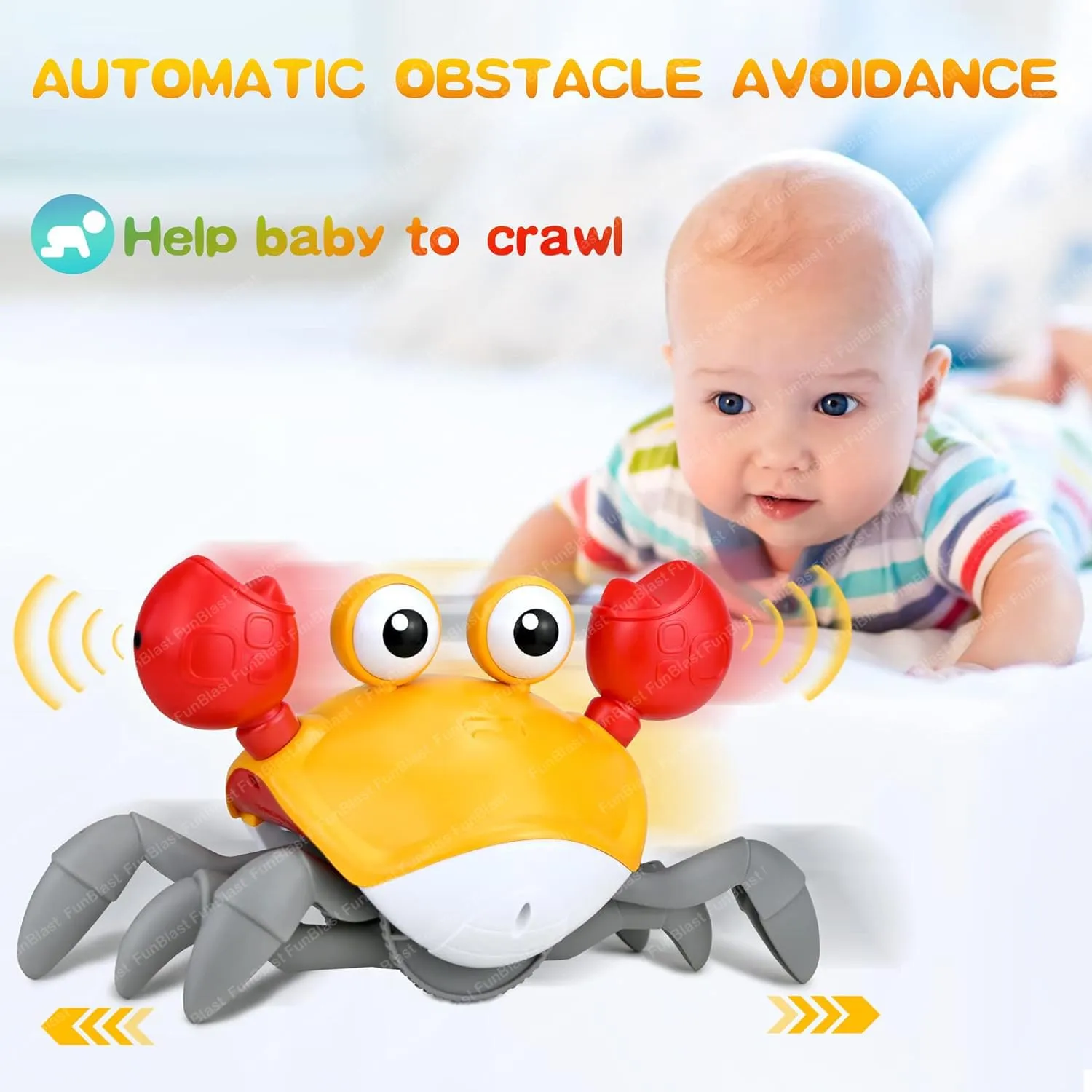 FunBlast Crawling Crab Toy for Kids - Dancing Crawling Baby Toys, Electronic Walking Moving Toys for Babies Infant Toddlers Fun Play Interactive Early Learning Educational Toys (Random Color)