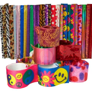 Kicko Assorted Slap Bracelets Party Favors 9 Inches - 50 Pieces - Assorted Colors and Cool