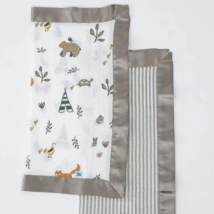 Little Unicorn Cotton Muslin Security Blankets - Forest Friends   Grey Stripe
