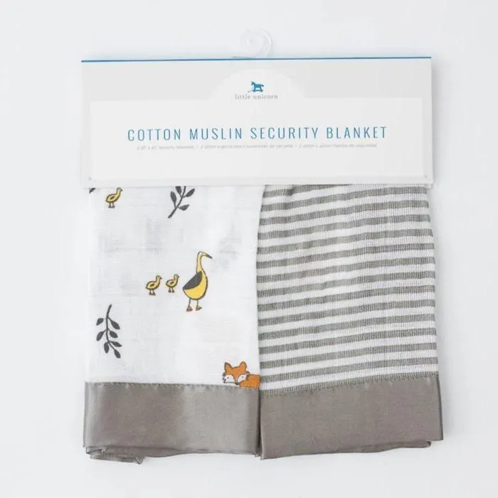 Little Unicorn Cotton Muslin Security Blankets - Forest Friends   Grey Stripe