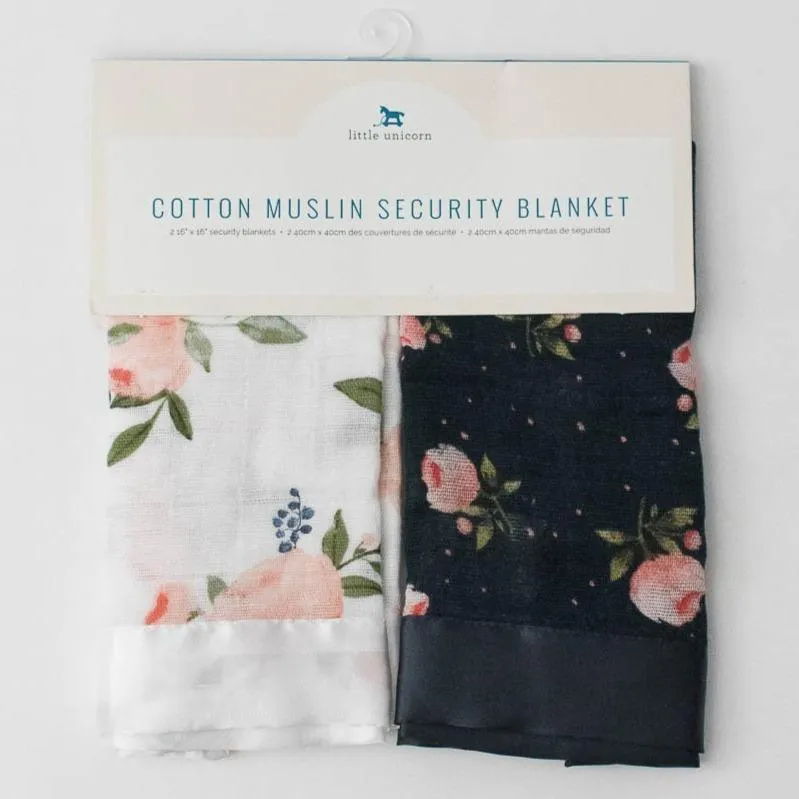 Little Unicorn Cotton Muslin Security Blankets - Watercolor Roses   Midnight Rose