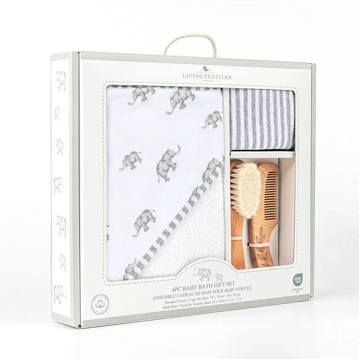 Living Textiles 4pc Baby Bath Gift Set -Watercolour Elephant