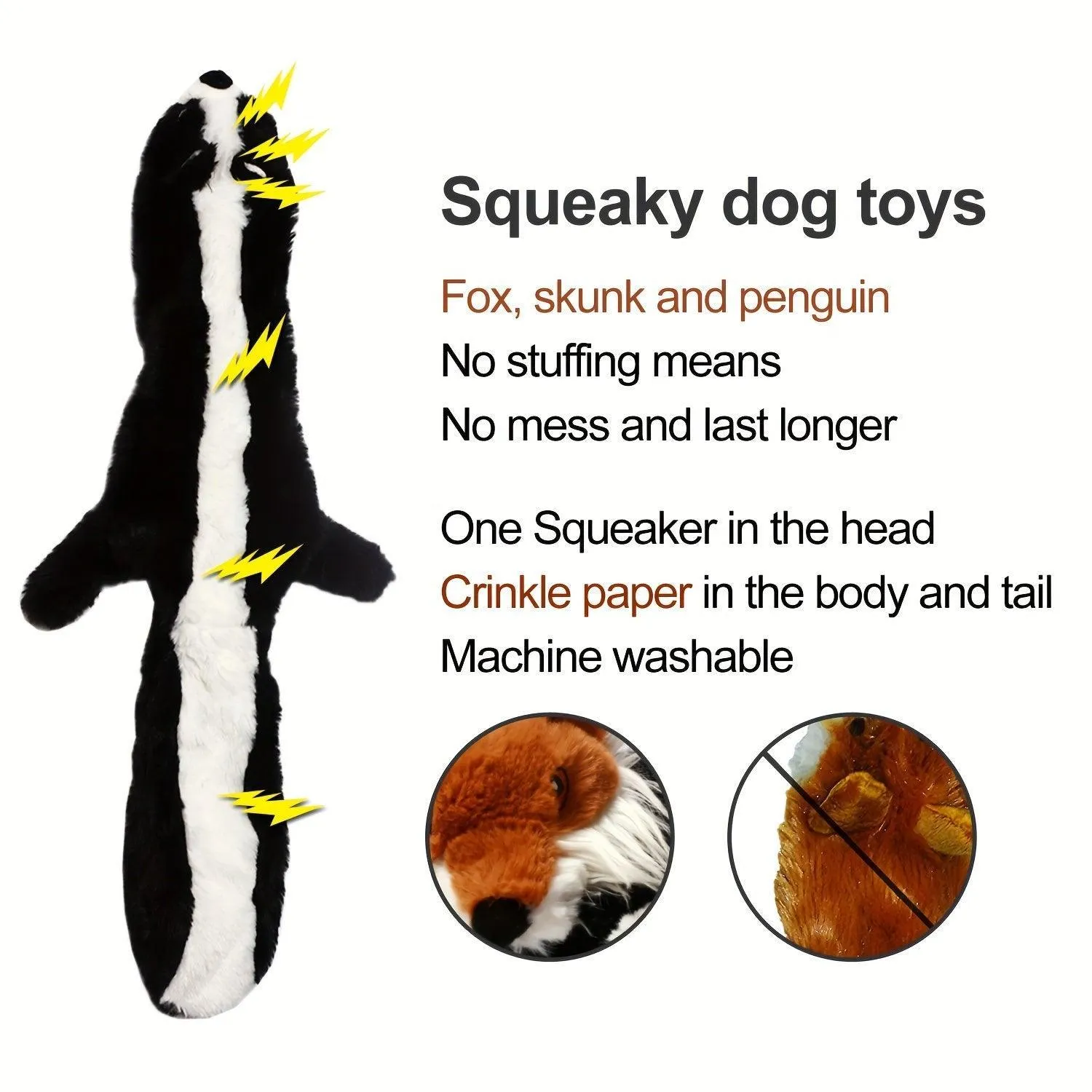No Stuffing Dog Toys with Squeakers - Durable Plush Set