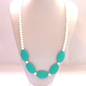 Teething Necklace - White and Turquoise