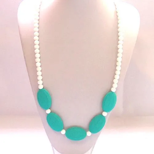 Teething Necklace - White and Turquoise