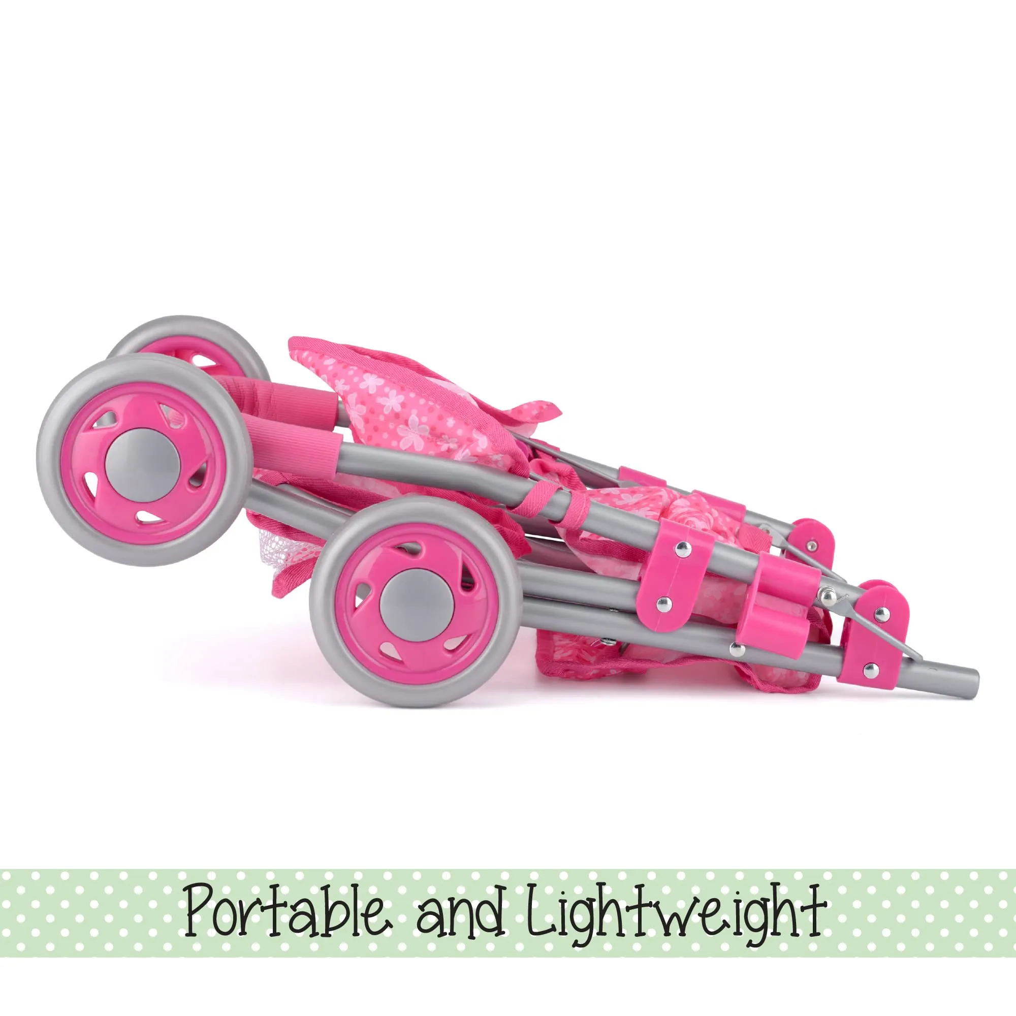 Toyrific Snuggles Deluxe Dolls Buggy | Collapsible Stroller, Toy Pram Pushchair for Kids, Girls, Pink