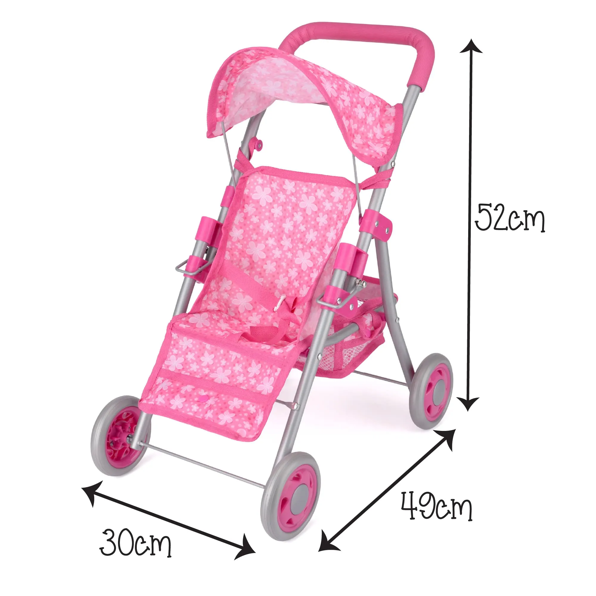 Toyrific Snuggles Deluxe Dolls Buggy | Collapsible Stroller, Toy Pram Pushchair for Kids, Girls, Pink