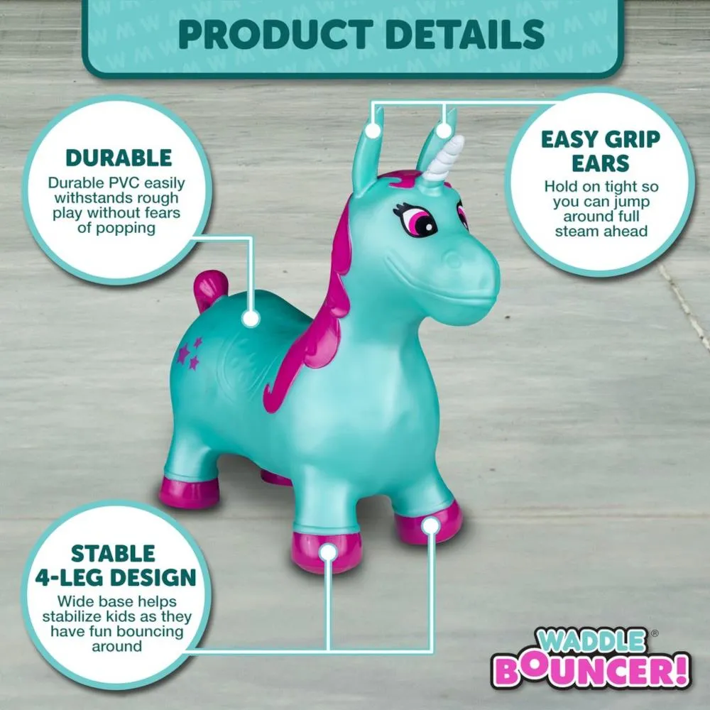 Waddle Ride On Bouncer, Aqua Pink Unicorn